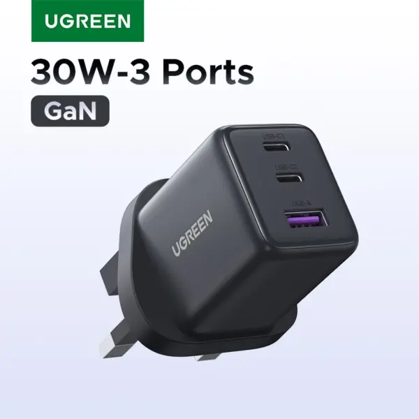 شاحن GaN 30 واط USB-C PD شحن ذكي خفيف للهواتف والأجهزة المحمولة