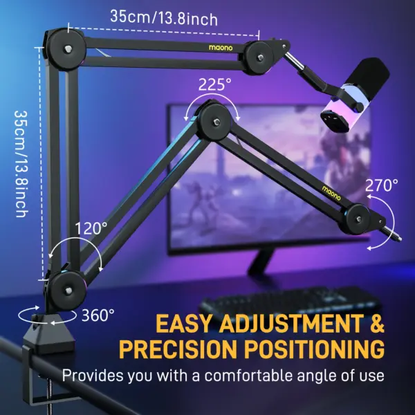 ذراع ميكروفون احترافي قابل للتعديل – Boom Arm Stand للبودكاست والبث المباشر | تثبيت قوي وتنظيم مكتب مثالي