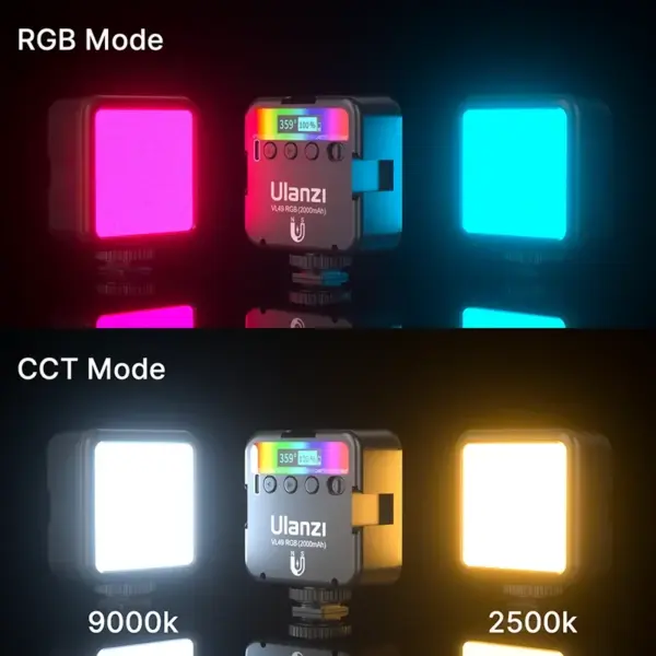 ضوء فيديو RGB احترافي محمول – إضاءة ملونة 16 مليون لون للتصوير والبث المباشر | بطارية مدمجة وتحكم كامل بالسطوع